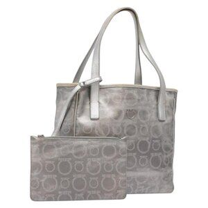 Salvatore Ferragamo Gancini Tote Bag Leather Silver Auth 137002